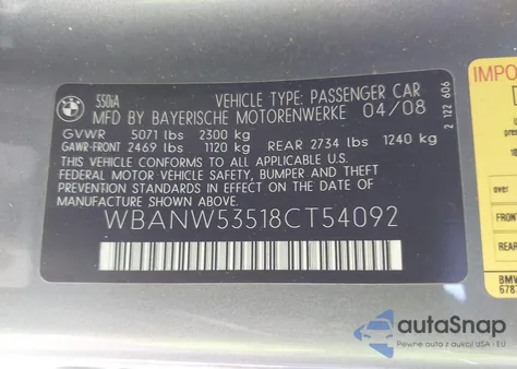 2008 BMW 550I from USA, damaged, VIN WBANW53518CT54092